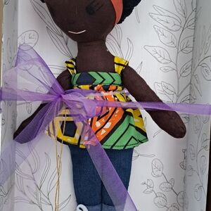 Colorful Fabric Doll with Denim Pants